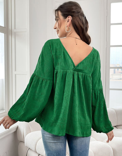 Load image into Gallery viewer, Plus Size Texture V-Neck Long Sleeve Top
