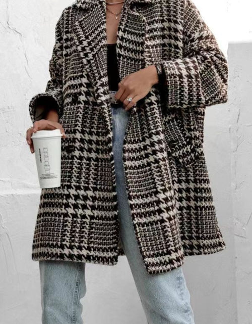 Load image into Gallery viewer, Houndstooth Collared Neck Long Sleeve Coat with Pockets
