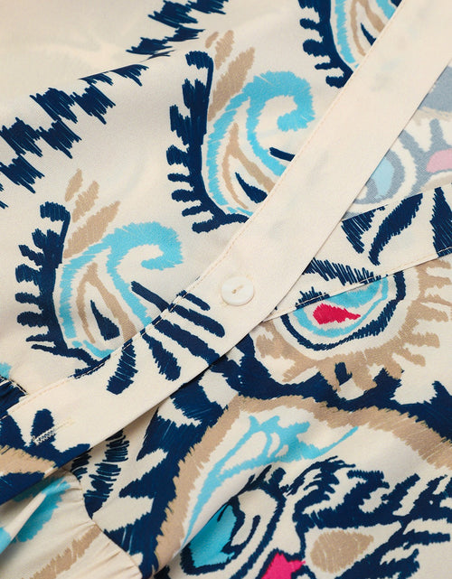 Load image into Gallery viewer, Printed Notched Three-Quarter Sleeve Mini Dress

