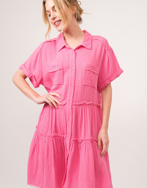Load image into Gallery viewer, And The Why Full Size Raw Edge Washed Tiered Shirt Dress
