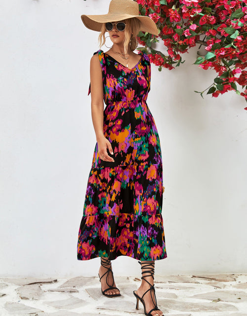 Load image into Gallery viewer, Multicolored V-Neck Backless Midi Dress
