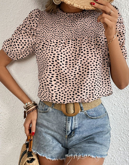 Load image into Gallery viewer, Perfee Printed Smocked Puff Sleeve Blouse
