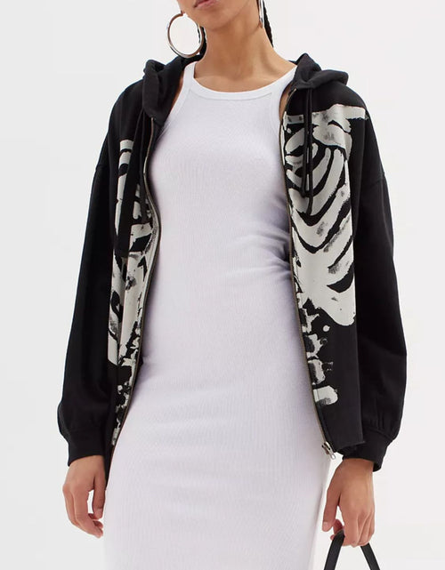 Load image into Gallery viewer, Skeleton Zip Up Drawstring Hoodie
