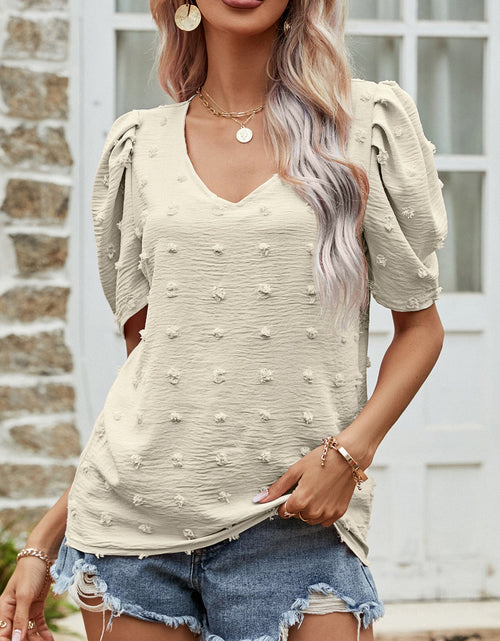 Load image into Gallery viewer, Swiss Dot Short Puff Sleeve Top
