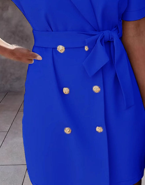 Load image into Gallery viewer, Lapel Collar Short Sleeve Tie Waist Mini Dress
