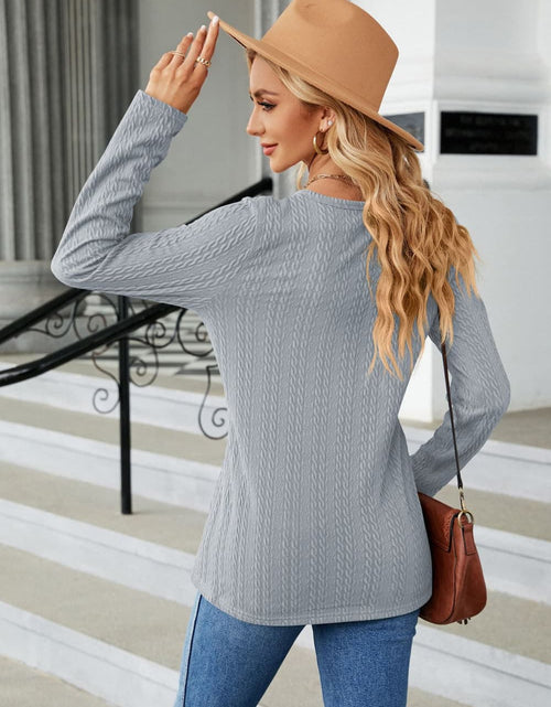 Load image into Gallery viewer, Cable-Knit Long Sleeve V-Neck T-Shirt
