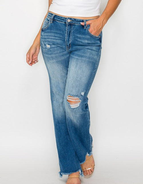 Load image into Gallery viewer, bytos Full Size Raw Hem Distressed Mid Rise Straight Jeans
