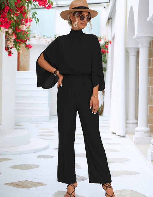 Load image into Gallery viewer, Tie Back Mock Neck Split Sleeve Jumpsuit
