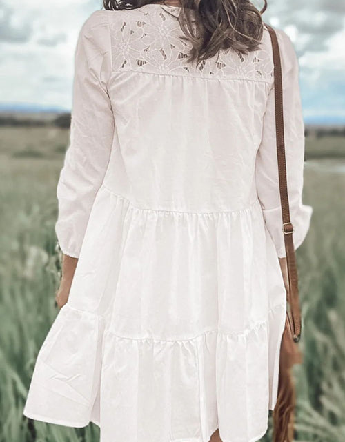 Load image into Gallery viewer, Tiered Round Neck Three-Quarter Sleeve Dress
