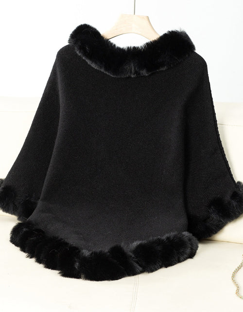 Load image into Gallery viewer, Fuzzy Trim Texture Three-Quarter Sleeve Poncho
