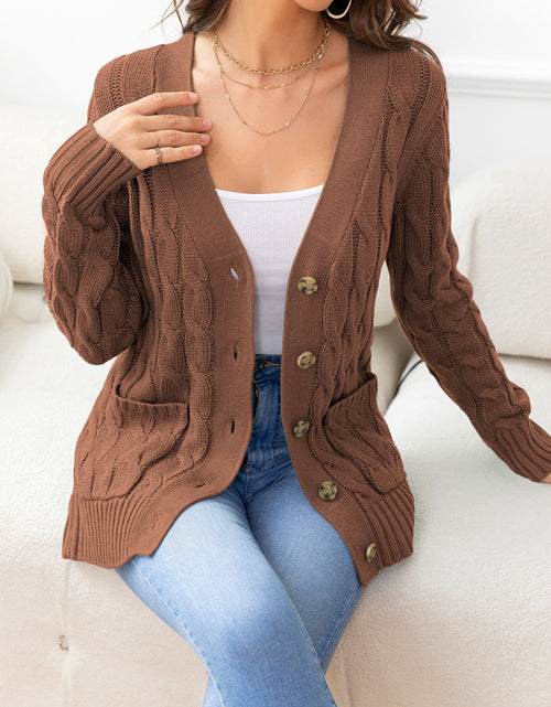 Load image into Gallery viewer, Button Down Cable-Knit Cardigan
