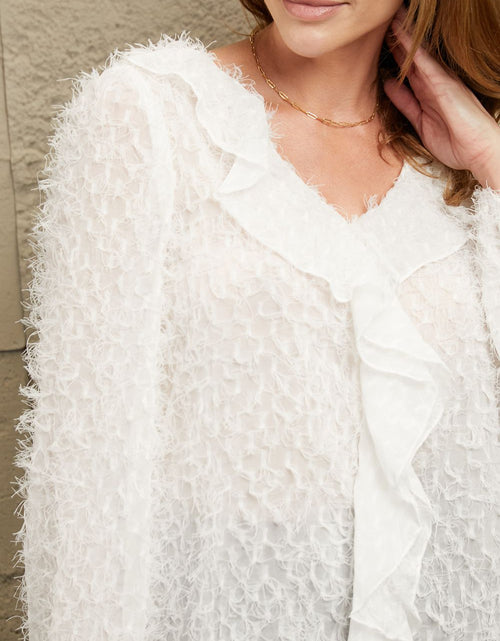 Load image into Gallery viewer, Ivy Lane Ruffle Hem Fringe V-Neck Balloon Sleeve Blouse
