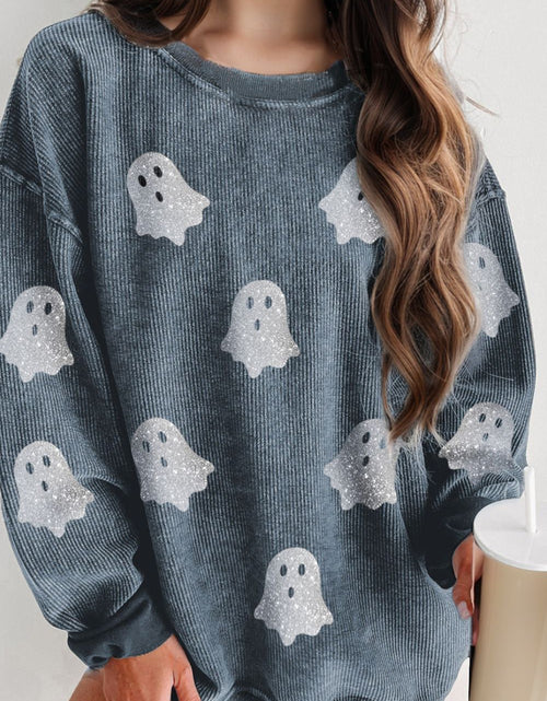 Load image into Gallery viewer, Glitter Ghost Round Neck Long Sleeve Sweatshirt
