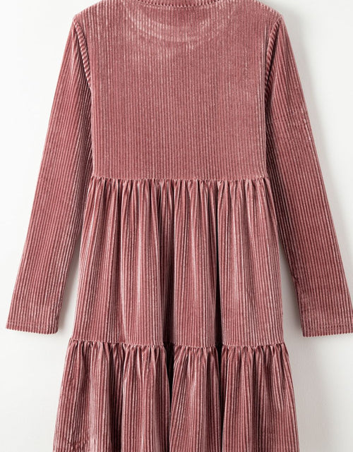 Load image into Gallery viewer, Ruffle Hem Round Neck Long Sleeve Dress
