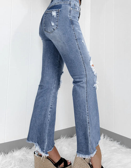 Load image into Gallery viewer, Distressed Raw Hem Bootcut Jeans
