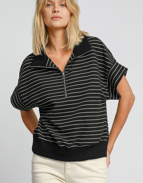 Load image into Gallery viewer, Umgee Striped Half Zip Short Sleeve Sweatshirt
