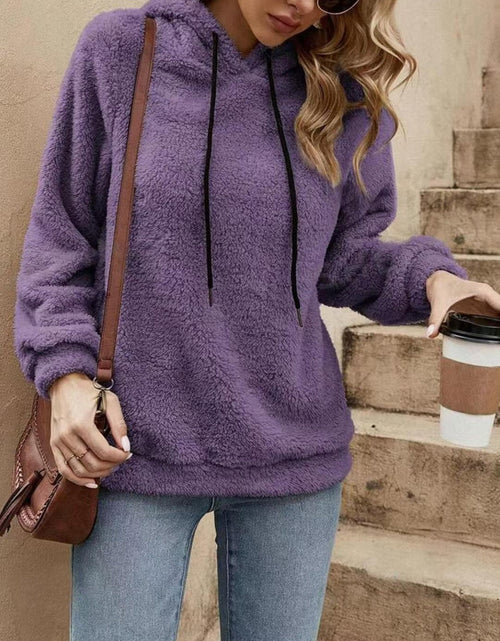 Load image into Gallery viewer, Drawstring Long Sleeve Fuzzy Hoodie
