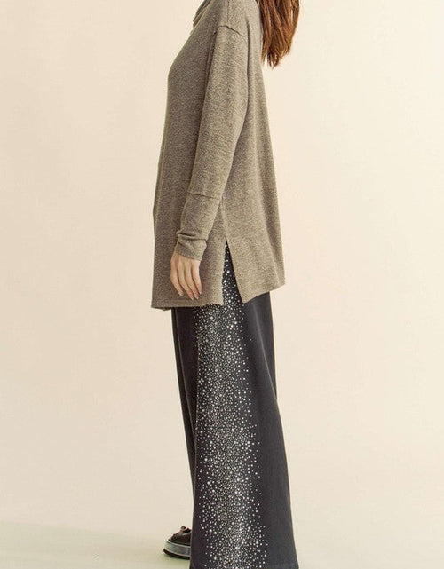 Load image into Gallery viewer, Davi &amp; Dani Slit Mock Neck Long Sleeve Top
