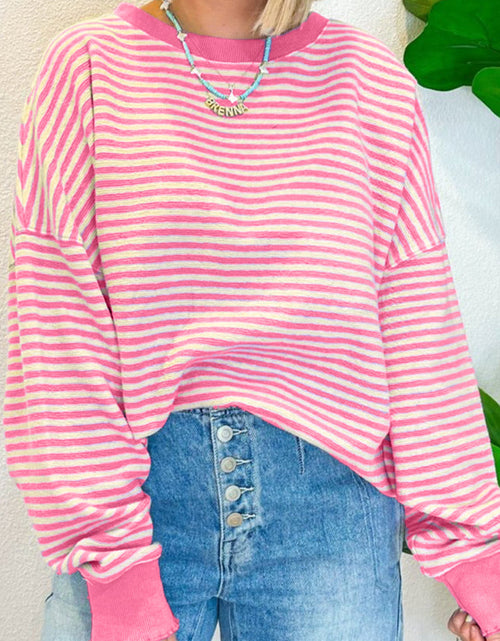 Load image into Gallery viewer, Striped Round Neck Long Sleeve Sweatshirt
