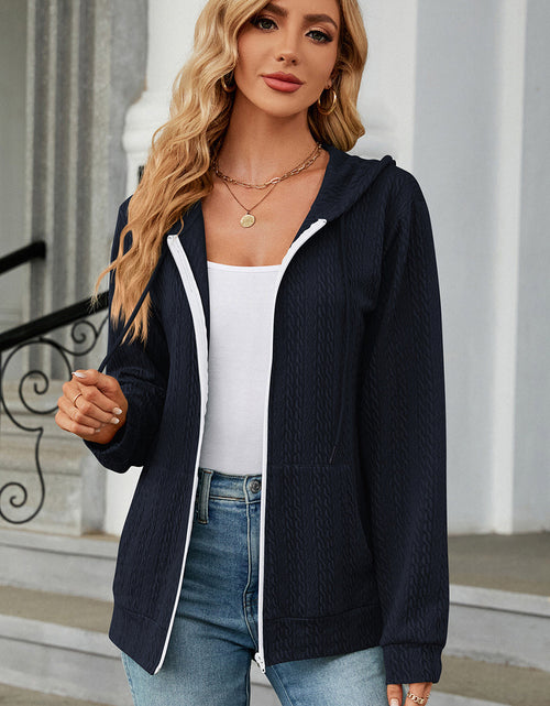Load image into Gallery viewer, Drawstring Zip Up Long Sleeve Hoodie
