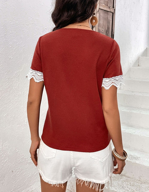 Load image into Gallery viewer, Ivy Lane Lace Detail V-Neck Short Sleeve T-Shirt
