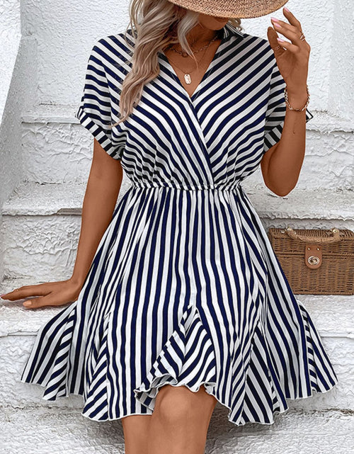 Load image into Gallery viewer, Perfee Striped Johnny Collar Mini Dress
