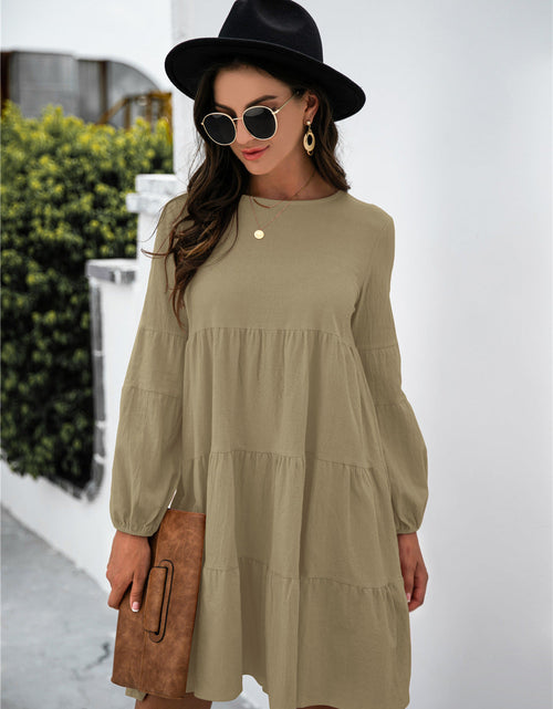 Load image into Gallery viewer, Balloon Sleeve Keyhole Tiered Dress
