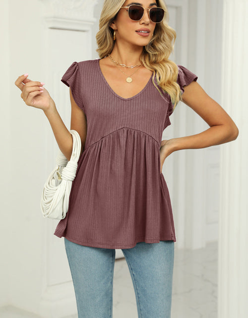 Load image into Gallery viewer, V-Neck Flutter Sleeve Babydoll Blouse
