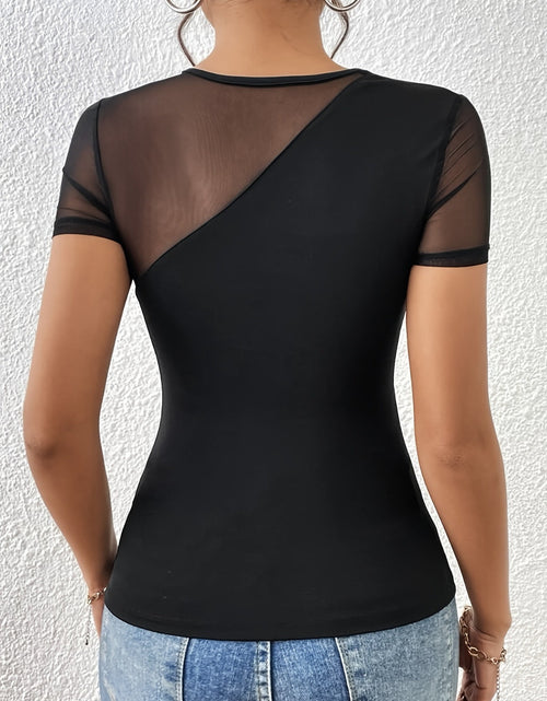 Load image into Gallery viewer, Mesh Patchwork Round Neck Short Sleeve Top
