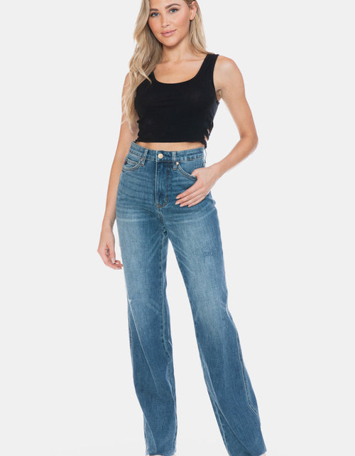 Load image into Gallery viewer, Judy Blue Full Size Tummy Control Cut Raw Hem Straight Jeans
