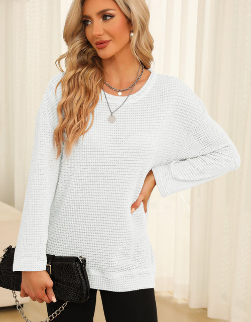 Load image into Gallery viewer, Waffle-Knit Round Neck Long Sleeve Sweatshirt
