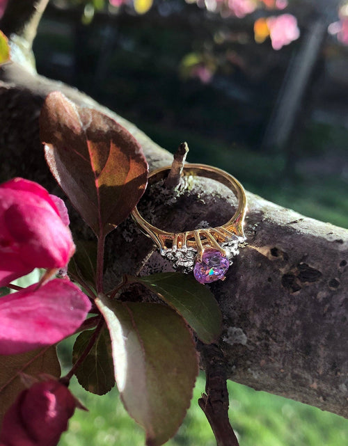 Load image into Gallery viewer, Vintage 1980's Cubic Zirconia Ring with Clear Austrian Crystals 18k Yellow Gold Electroplated by PVD Vintage Jewelry
