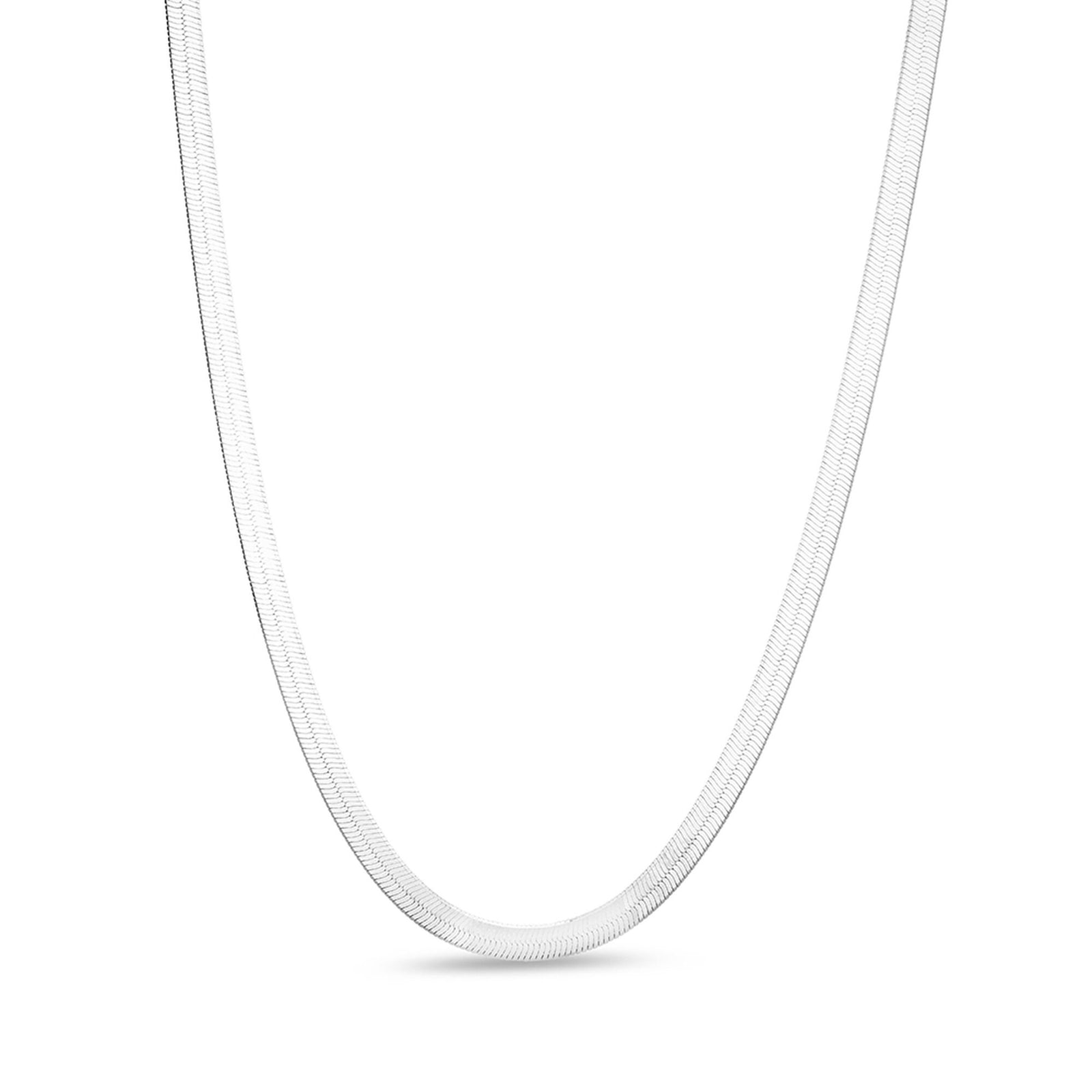 RMZ Gold NYC Italian Unisex 14K White Gold Plated Herringbone Flat Necklace – 20"