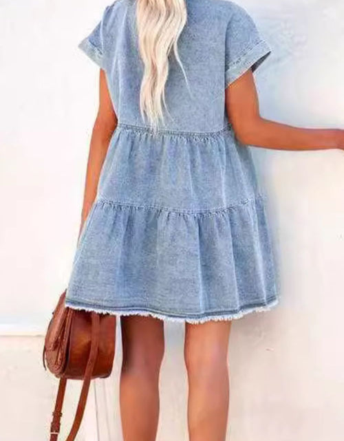 Load image into Gallery viewer, Raw Hem Button Down Denim Mini Dress
