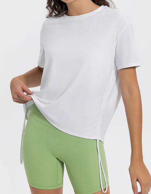 Load image into Gallery viewer, Millennia Drawstring Round Neck Short Sleeve Active T-Shirt
