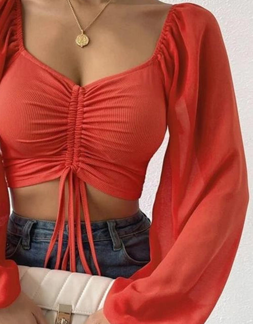 Load image into Gallery viewer, Drawstring Sweetheart Neck Cropped Top
