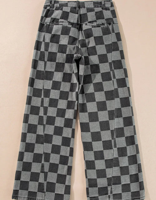 Load image into Gallery viewer, Checkered Wide Leg Jeans with Pockets
