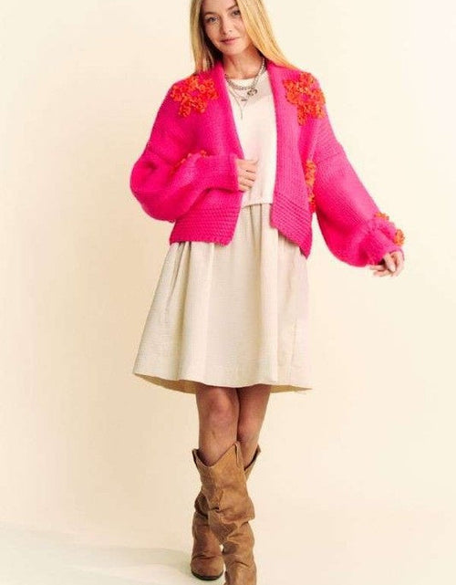 Load image into Gallery viewer, Davi &amp; Dani Floral Applique Open Front Drop Shoulder Cardigan
