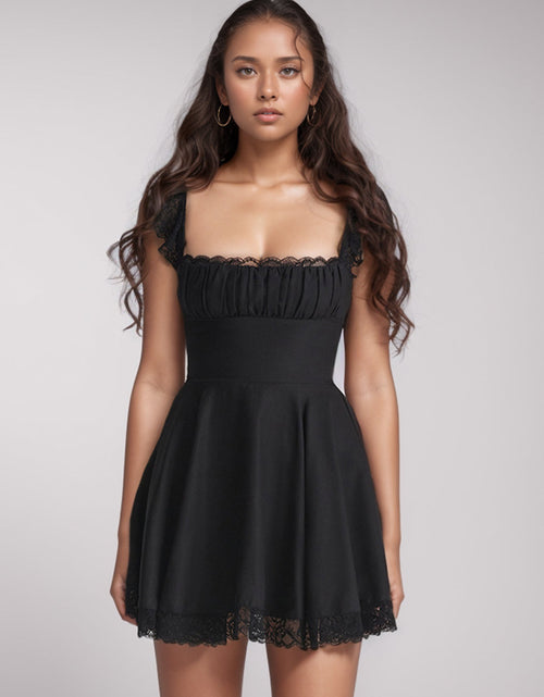Load image into Gallery viewer, Lace Detail Square Neck Cap Sleeve Mini Dress
