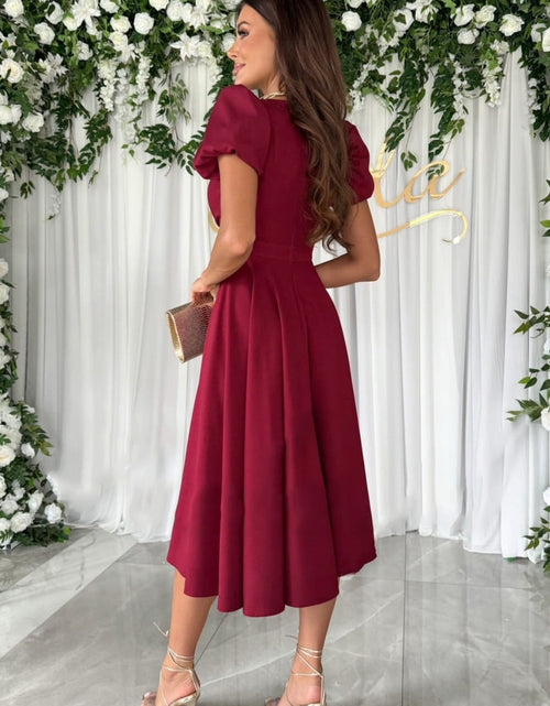 Load image into Gallery viewer, Surplice Puff Sleeve Midi Dress
