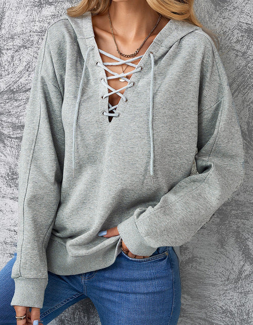 Load image into Gallery viewer, Lace-Up Dropped Shoulder Hoodie
