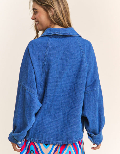 Load image into Gallery viewer, J.NNA Snap Down Long Sleeve Denim Shacket
