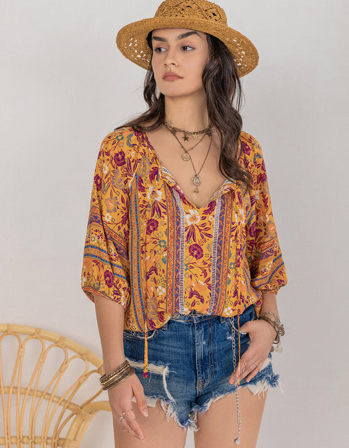 Load image into Gallery viewer, Printed Tie Neck Blouse
