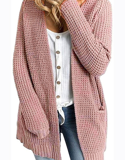 Load image into Gallery viewer, Rib-Knit Open Front Pocketed Cardigan
