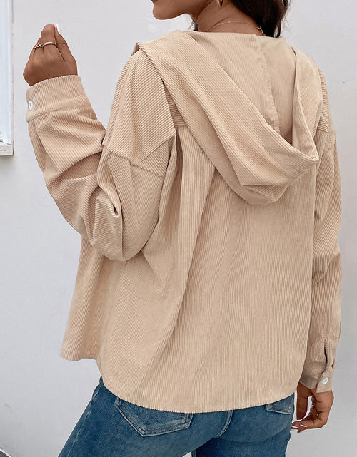 Load image into Gallery viewer, Perfee Ribbed Button Up Drawstring Hooded Jacket

