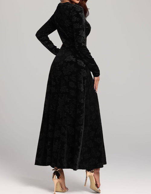 Load image into Gallery viewer, Rose Print V-Neck Long Sleeve Dress
