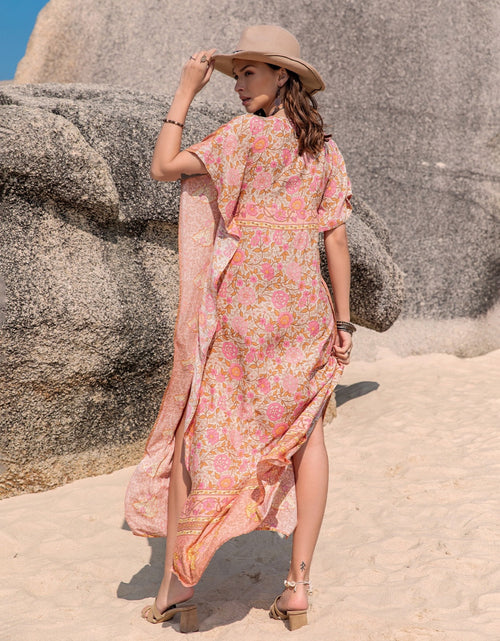 Load image into Gallery viewer, Printed Tie Neck Short Sleeve Dress
