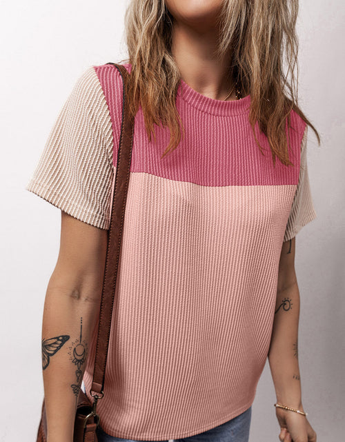 Load image into Gallery viewer, Color Block Round Neck Short Sleeve T-Shirt
