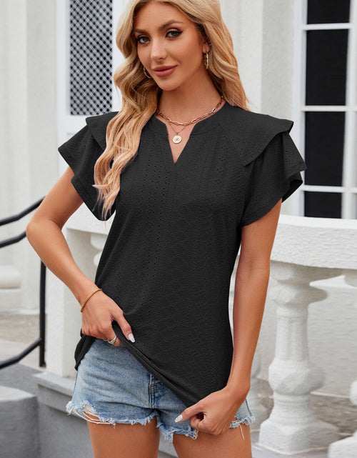 Load image into Gallery viewer, Eyelet Notched Short Sleeve T-Shirt

