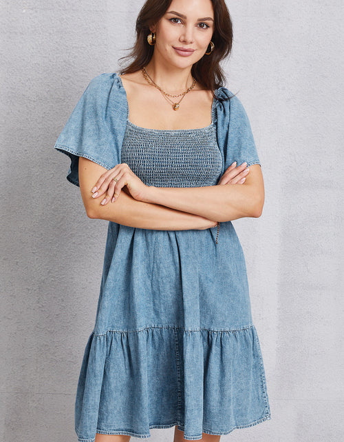 Load image into Gallery viewer, Smocked Square Neck Mini Denim Dress
